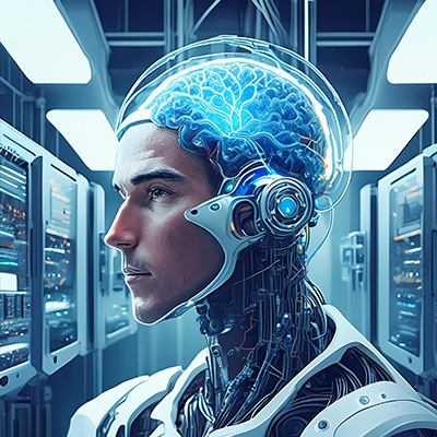 Adobe firefly AI generated image of a man with an invasive BCI implant
